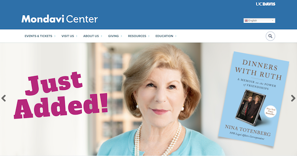 Screenshot of Mondavi Center Website